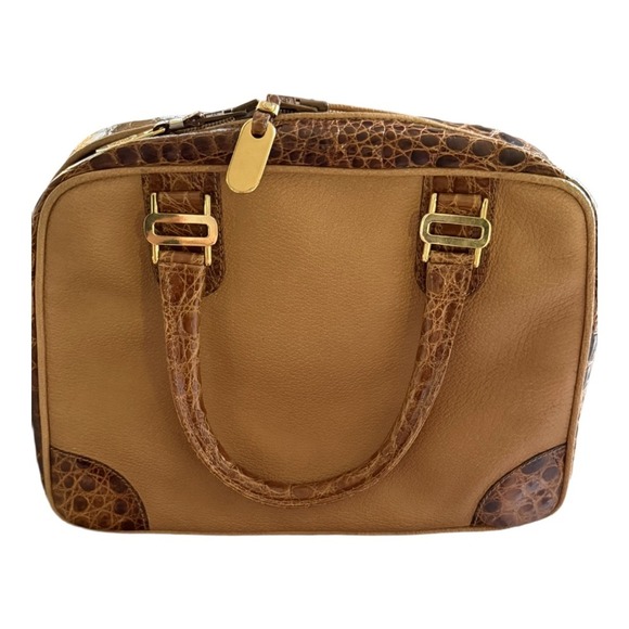 Vintage Gucci Top Handle Bag 1983 Collection Camel Leather & Croc-Embossed Trim - Picture 2 of 12